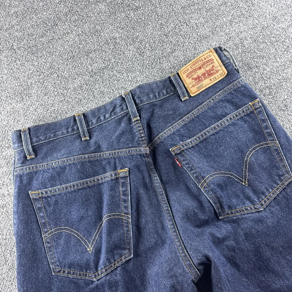 Levis 505 Jeans Men 38x29 Blue Dark Wash Cotton Regular Fit Denim Workwear